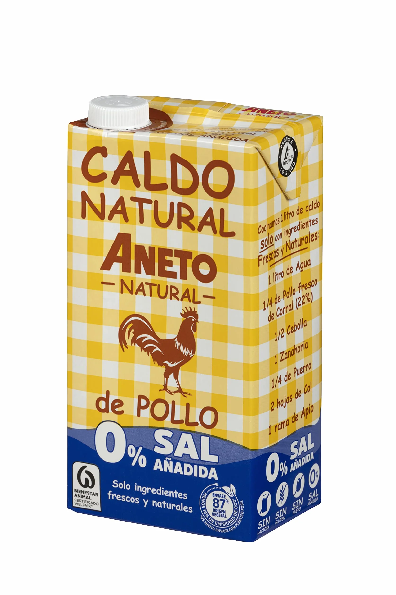 Aneto 100% Naturale - Brodo di Pollo 0% sale - scatola da 6 unità da 1L