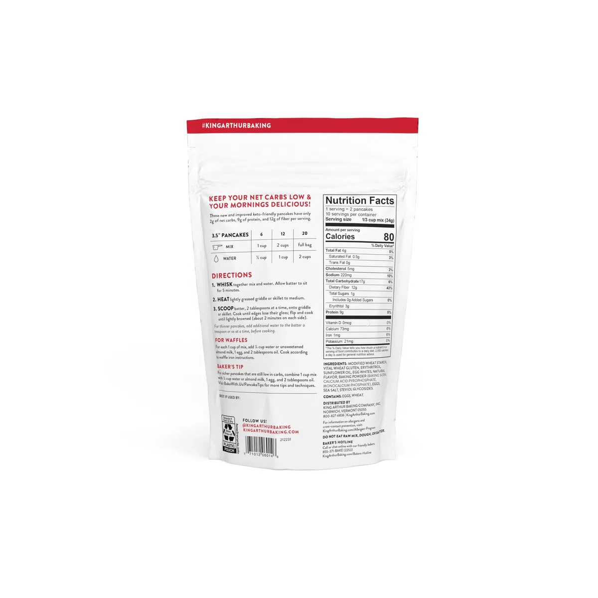 King Arthur, Mix per pancake cheto consapevole dei carboidrati, non OGM di provenienza, Kosher certificato, Keto Friendly, 12 once