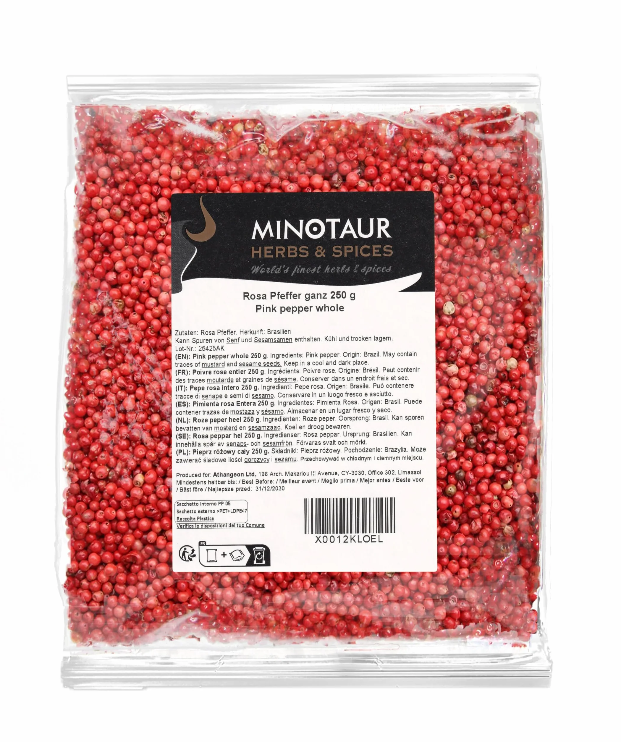 Minotaur Spices | Pepe rosa intero | 2 x 250 g (500 g) | Pepe rosa in grani | Rosa bacche