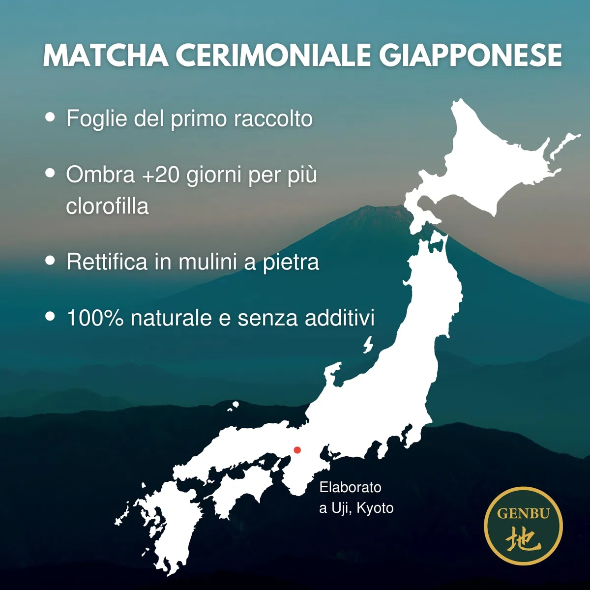 GENBU MATCHA | Matcha cerimoniale giapponese | 100 g | Tè verde matcha premium in polvere | Giappone | 100% naturale | Per matcha latte, cerimonia e ricette | Senza glutine né zuccheri aggiunti