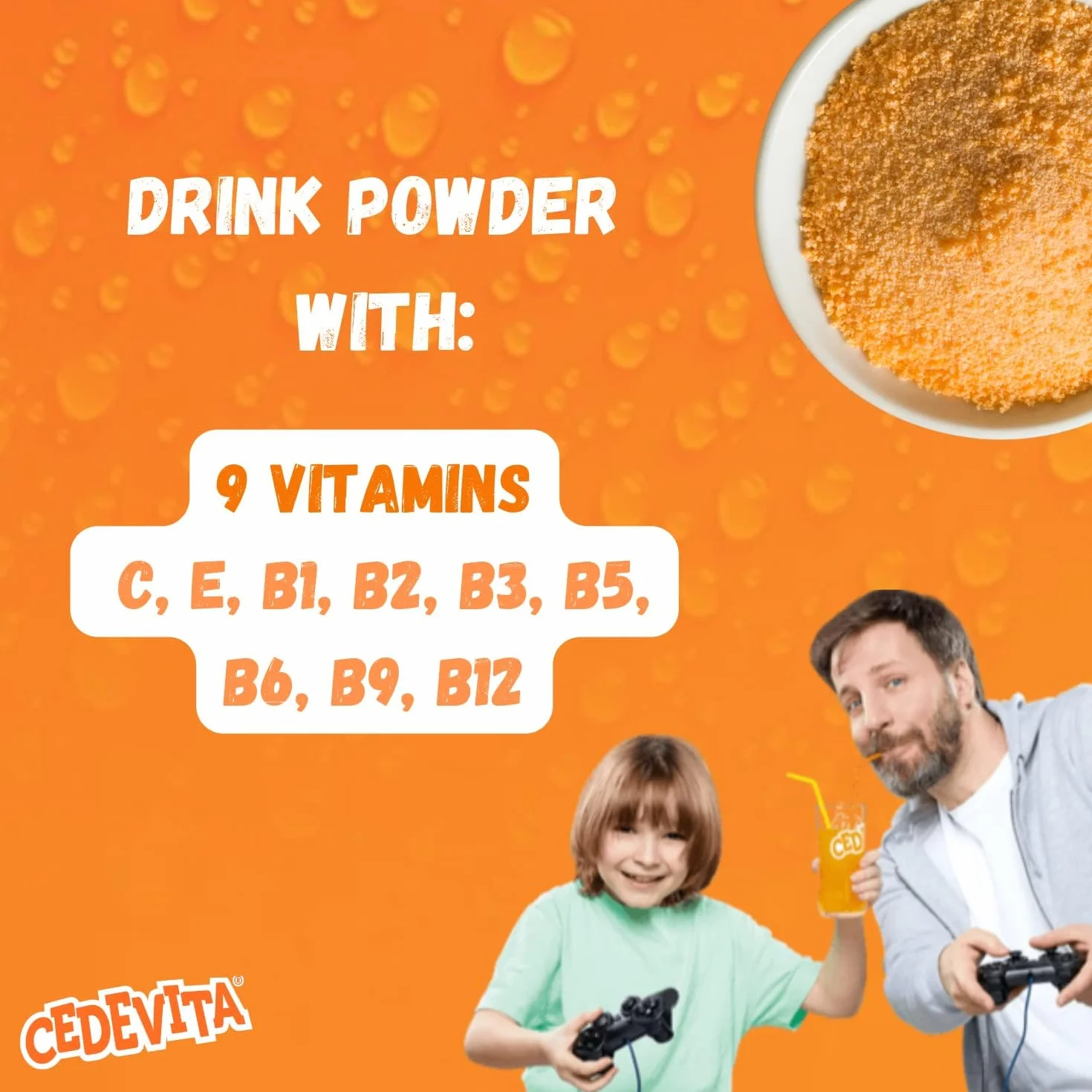 Cedevita orange 2 x 1 kg di polvere effervescente naranca con 9 vitamine per bevande analcoliche da 26 litri