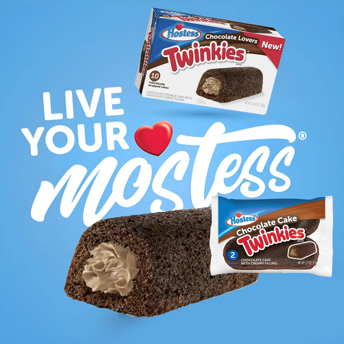 Hostess Cioccolato Cake Twinkies, 10 pezzi confezionati singolarmente al cioccolato Spagna Spagna Snack con ripieno cremoso, mini torte per spuntini on-the-go, lunchbox, feste, Goodie Bag Filler