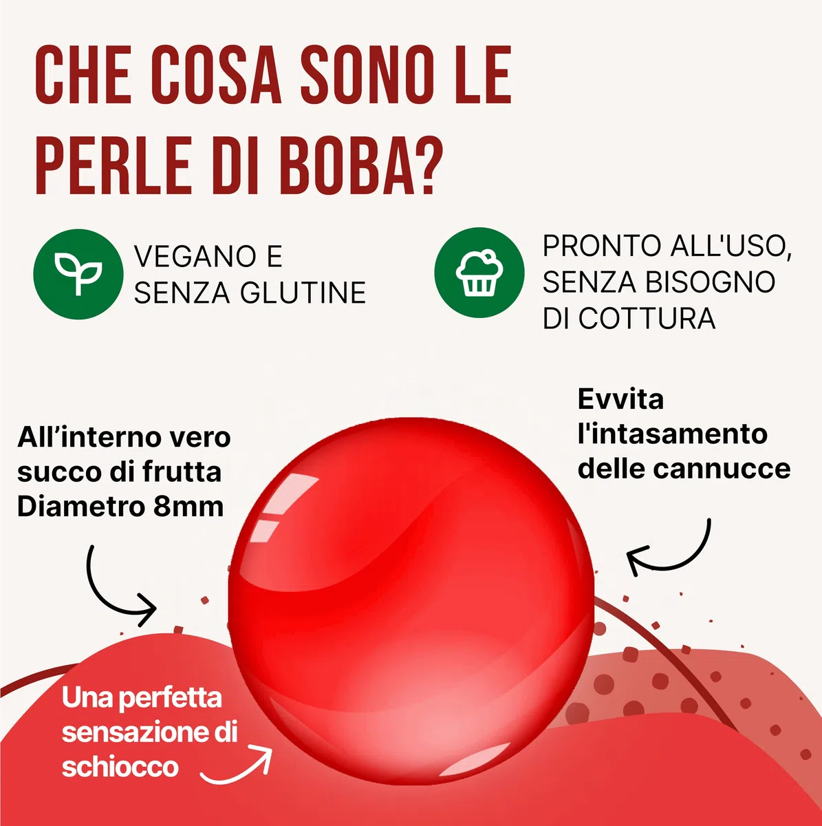 POPPING BOBA SET per Bubble Tea - 1x Popping Boba alla Fragola 450 g, 1x verde Sciroppo di frutta alla Mela verde 300ml & 2x Canucce - nessun colorante artificiale, 100% vegan e senza glutine