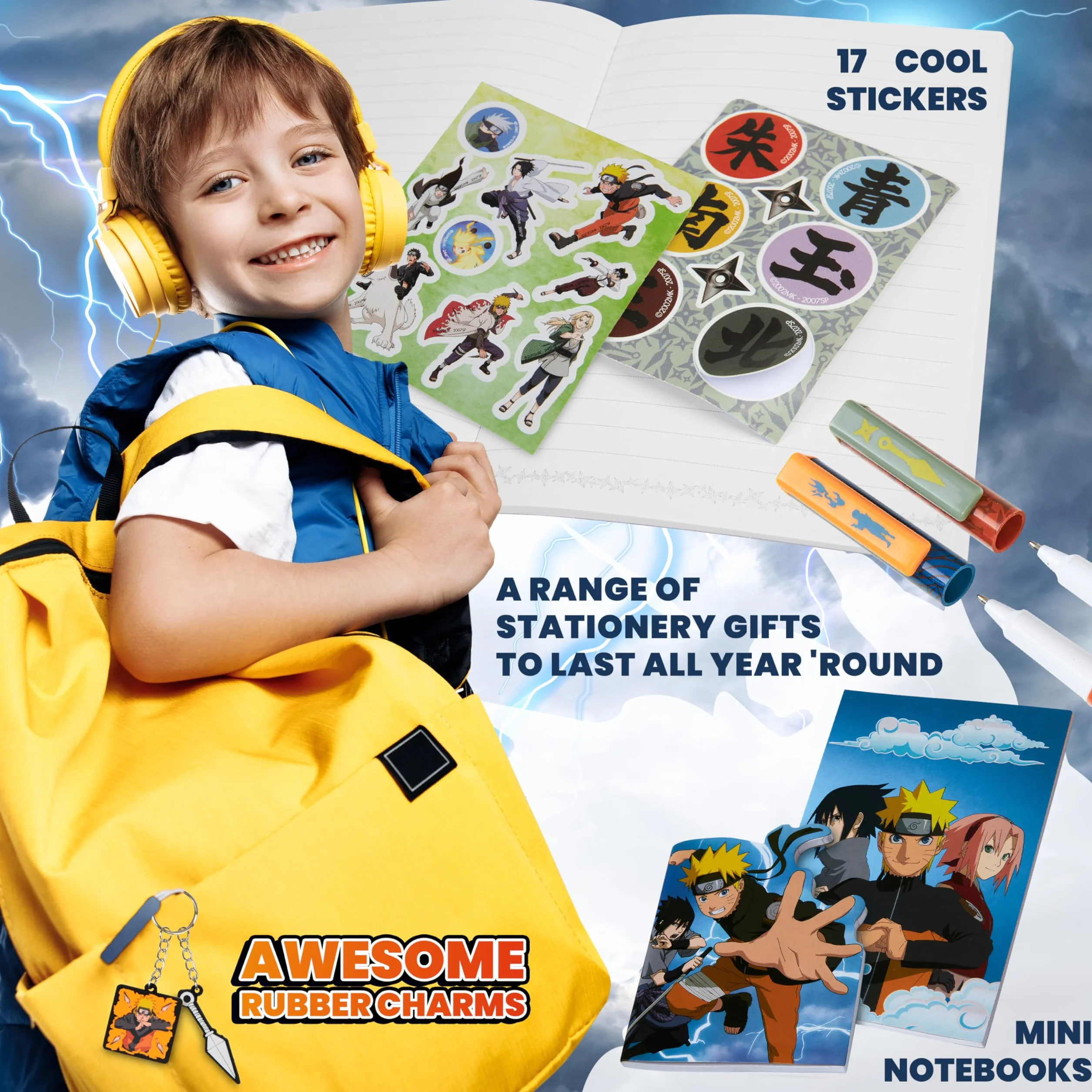 Naruto Calendario Avvento 2025 Cancelleria e Accessori Anime Countdown Natale Calendari Avvento Cartoleria Penne Adesivi Regalo per Bambino (Arancia)