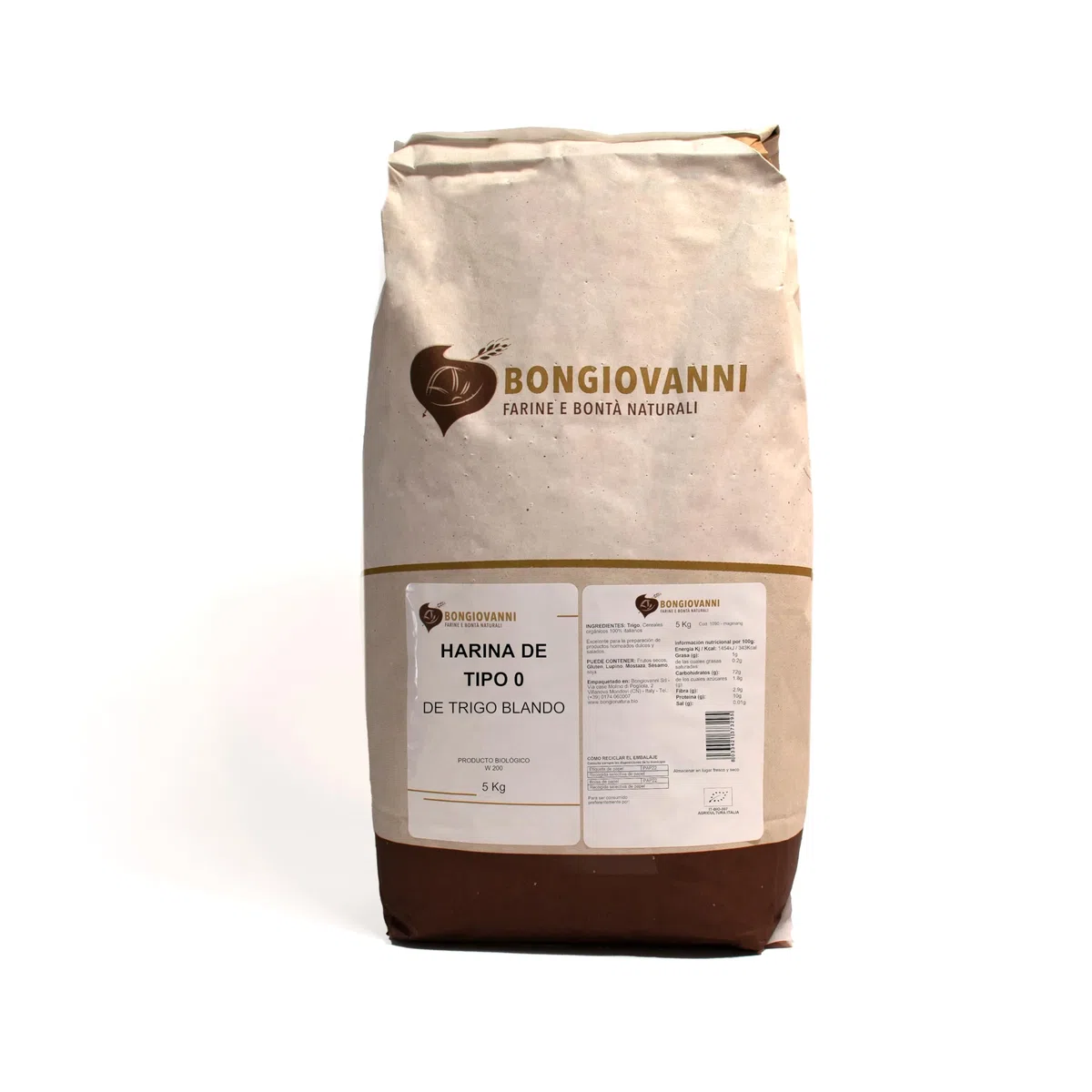 BONGIOVANNI FARINE E BONTA' NATURALI Farina Tipo 0 di grano Tenero Bio, per Prodotti da Forno Dolci e Salati - Formato da 5kg