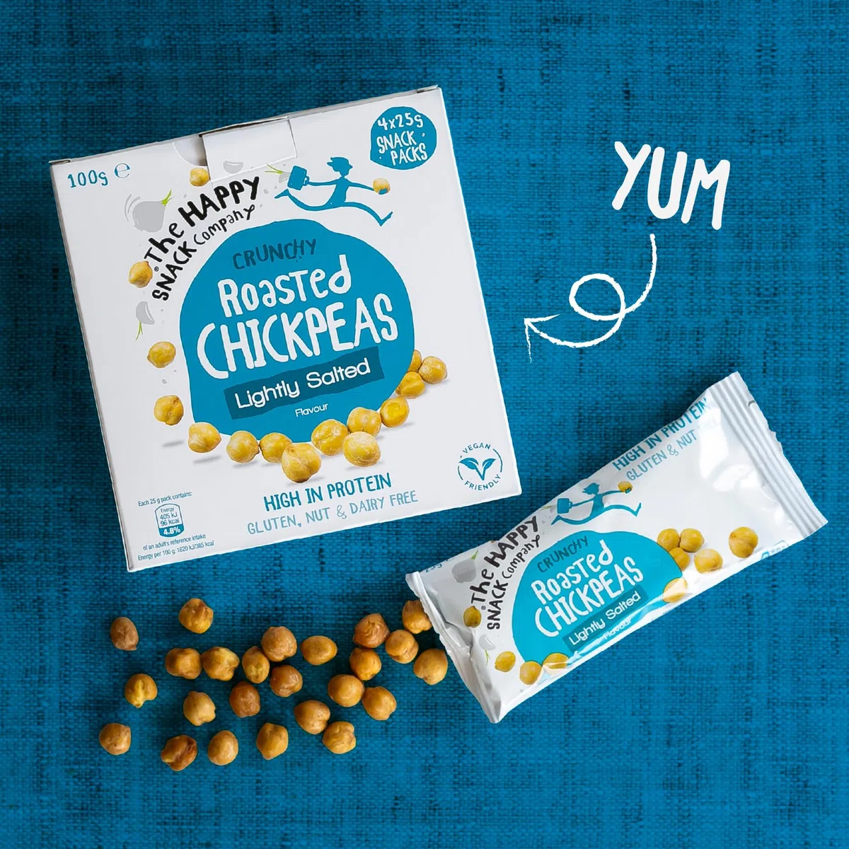 The Happy Snack Company Ceci arrostiti, sapore leggermente salato, spuntino sani, ad alto contenuto proteico, senza glutine, vegani, 96 calorie, 25 g, confezione da 20