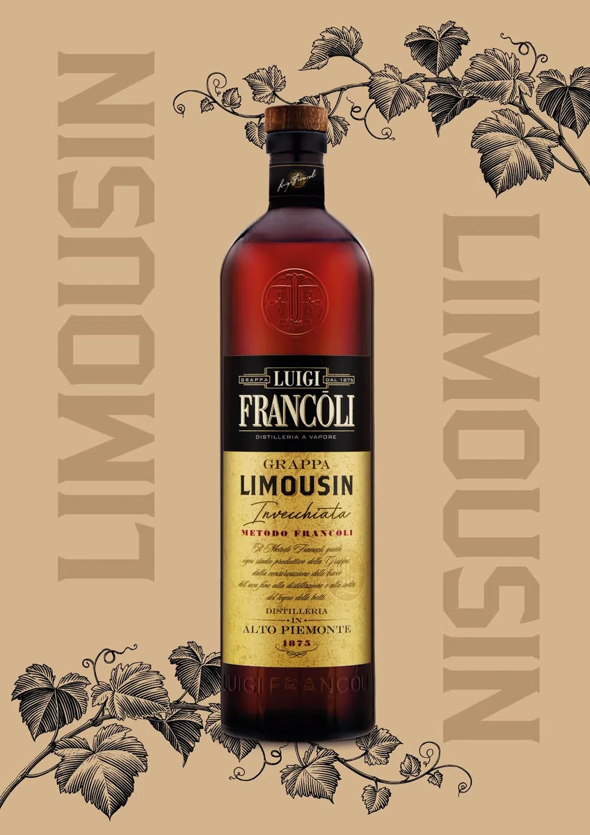 Luigi Francoli - Grappa Limousin 700ml - Grappa da Vitigni Piemontesi Distillazione Ecosostenibile Vinacce Nebbiolo, Dolcetto e Moscato - 42.5% vol.