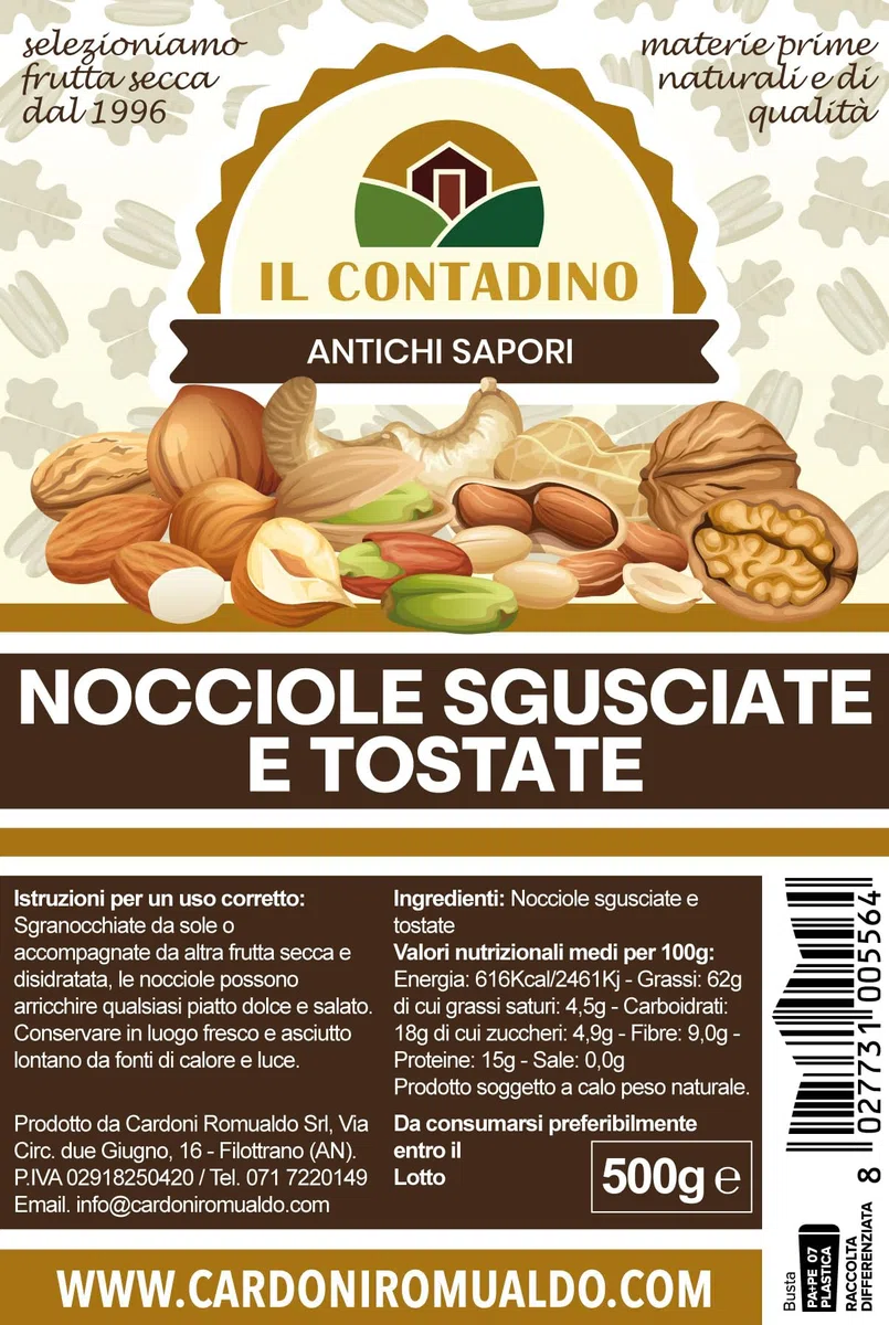 Il Contadino - Antichi Sapori | NOCCIOLE SGUSCIATE E TOSTATE | Confezione Salva Freschezza, Tostatura Frequente, Frutta Secca di Qualità Premium, No Conservanti (500g)