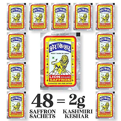 LION BRAND SAFFRON , Bustine di zafferano monouso con puro zafferano del Kashmir / Kesar / Keshar per bellezza, cucina e Tilak (confezione da 2 (2 x 1 g = 2 gRAM))