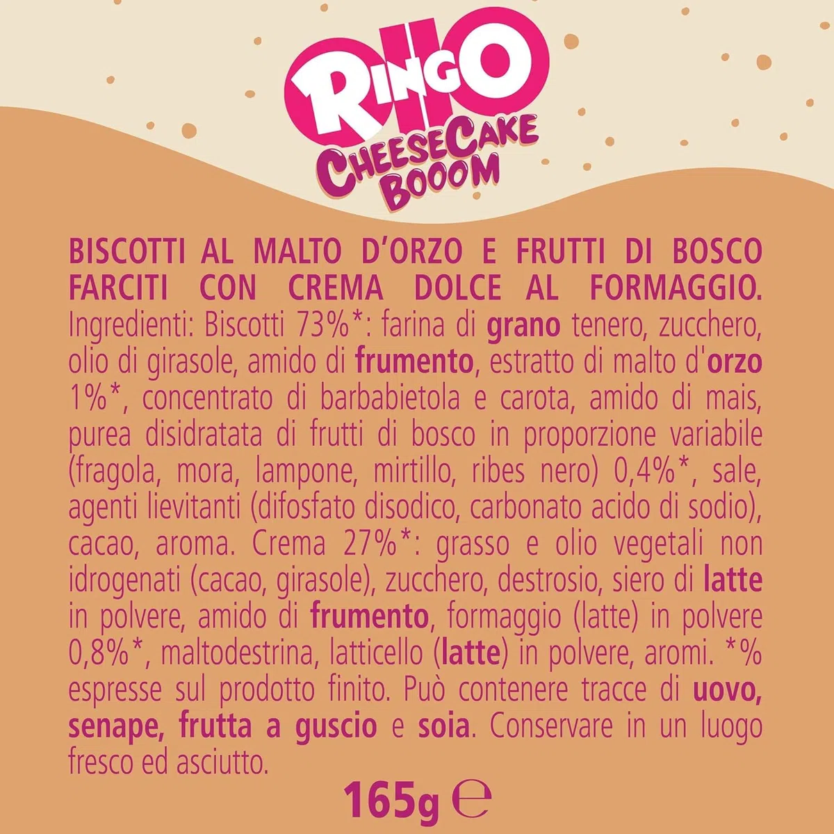 Pavesi Snack Ringo Cheesecake Booom, Biscotti Farciti con Crema Dolce al Formaggio e Biscotti ai Frutti di Bosco e Malto d'Orzo, Snack per Merenda o Pausa Studio, Espositore da 42 Monoporzioni