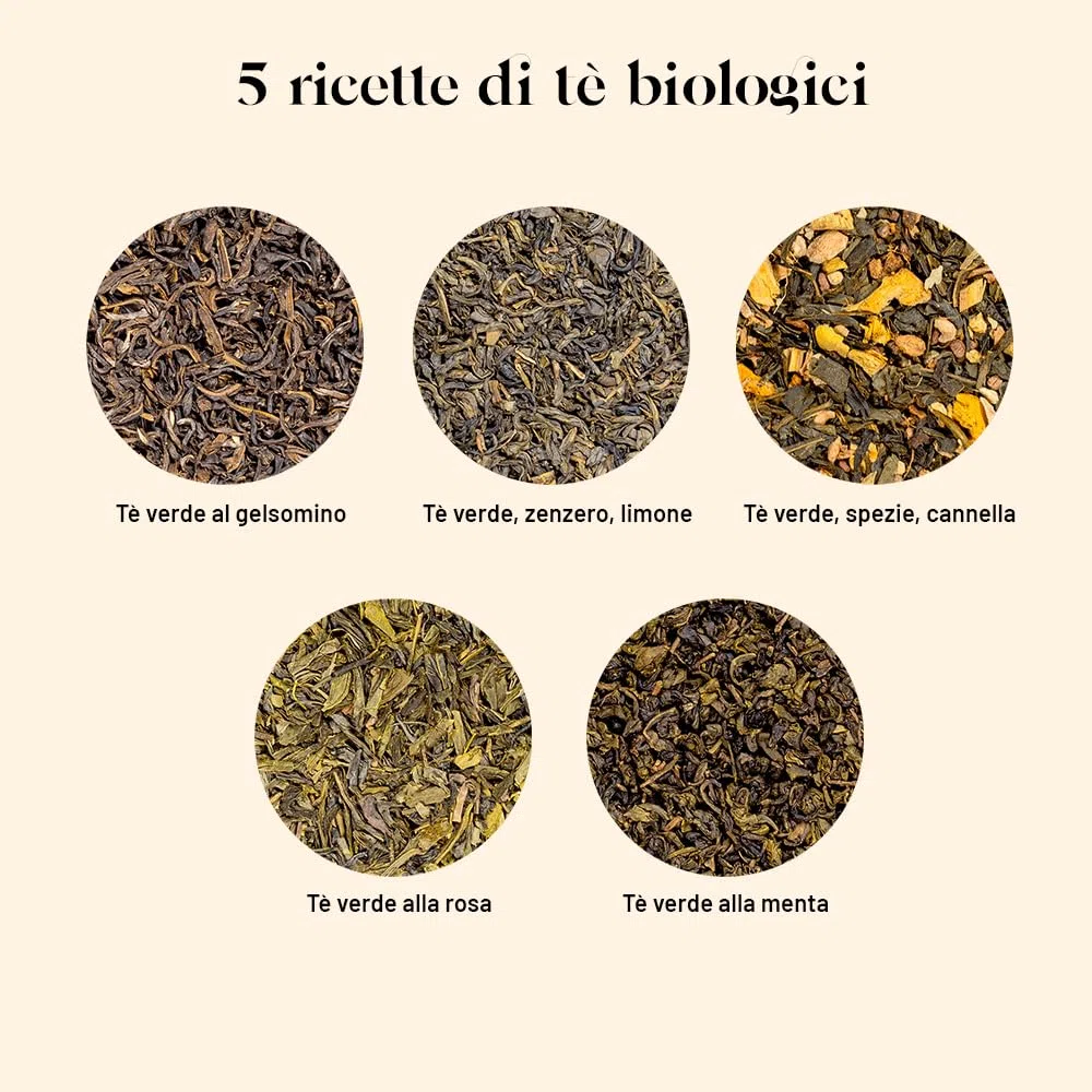 Kusmi Tea - Confezione Regalo di Tè Verdi Biologici Con Infusore - Cofanetto per Uomini e Donne - Verde alla Menta, al Gelsomino - Foglie Sfuse - 5 Scatole in Metallo da 25g