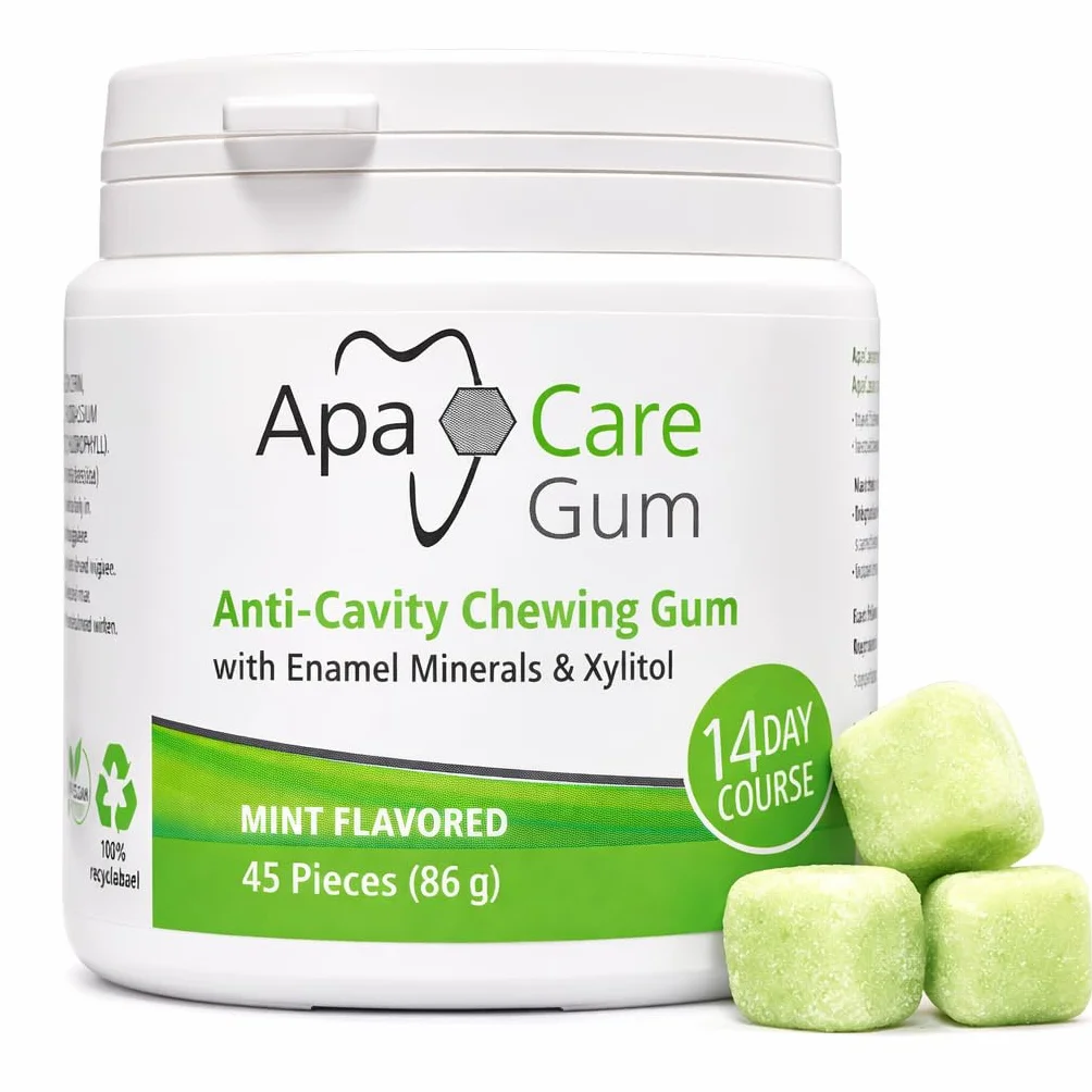 Apa Care Gum gomma da masticare anti-carie con minerali dello smalto e xilitolo | vegano | 6 lattine