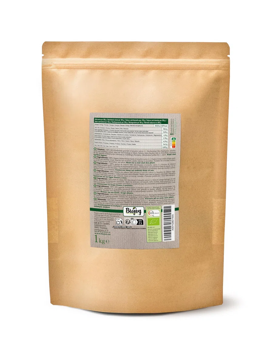Biojoy Semi di Canapa Decorticati BIO (1 kg), Crudi