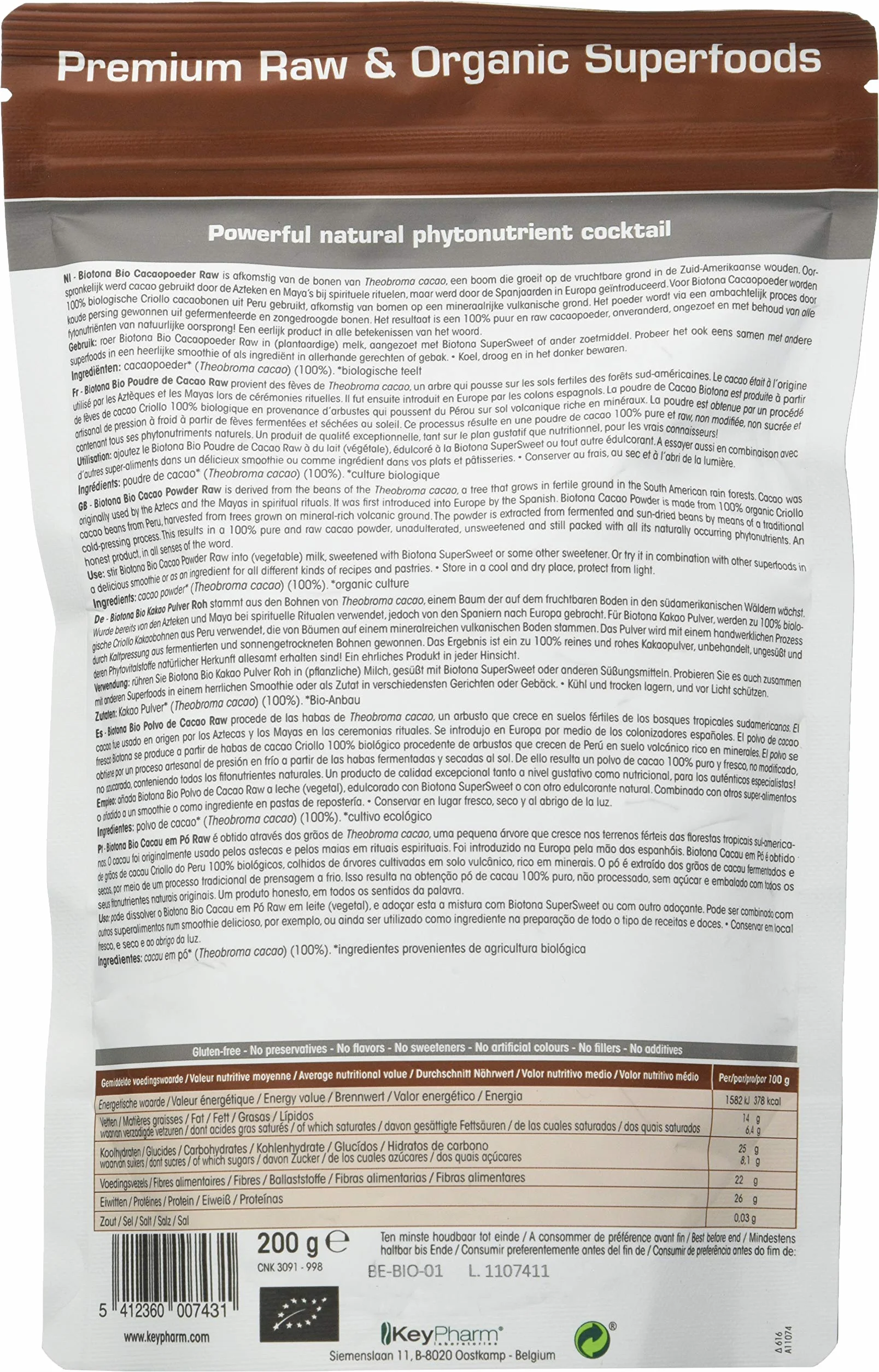 Cacao in polvere crudo biologico 200 g