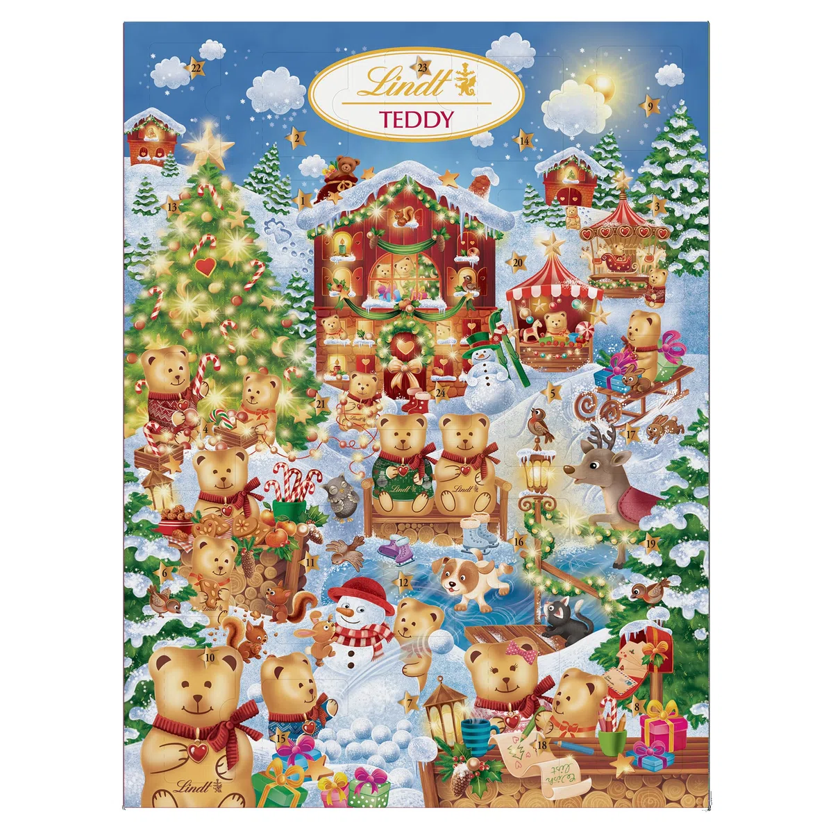 Calendario Dell'Avvento Teddy Lindt 170gr Cioccolatini al latte con Omaggio 2 Lettere di Babbo Natale + Penna Natalizia