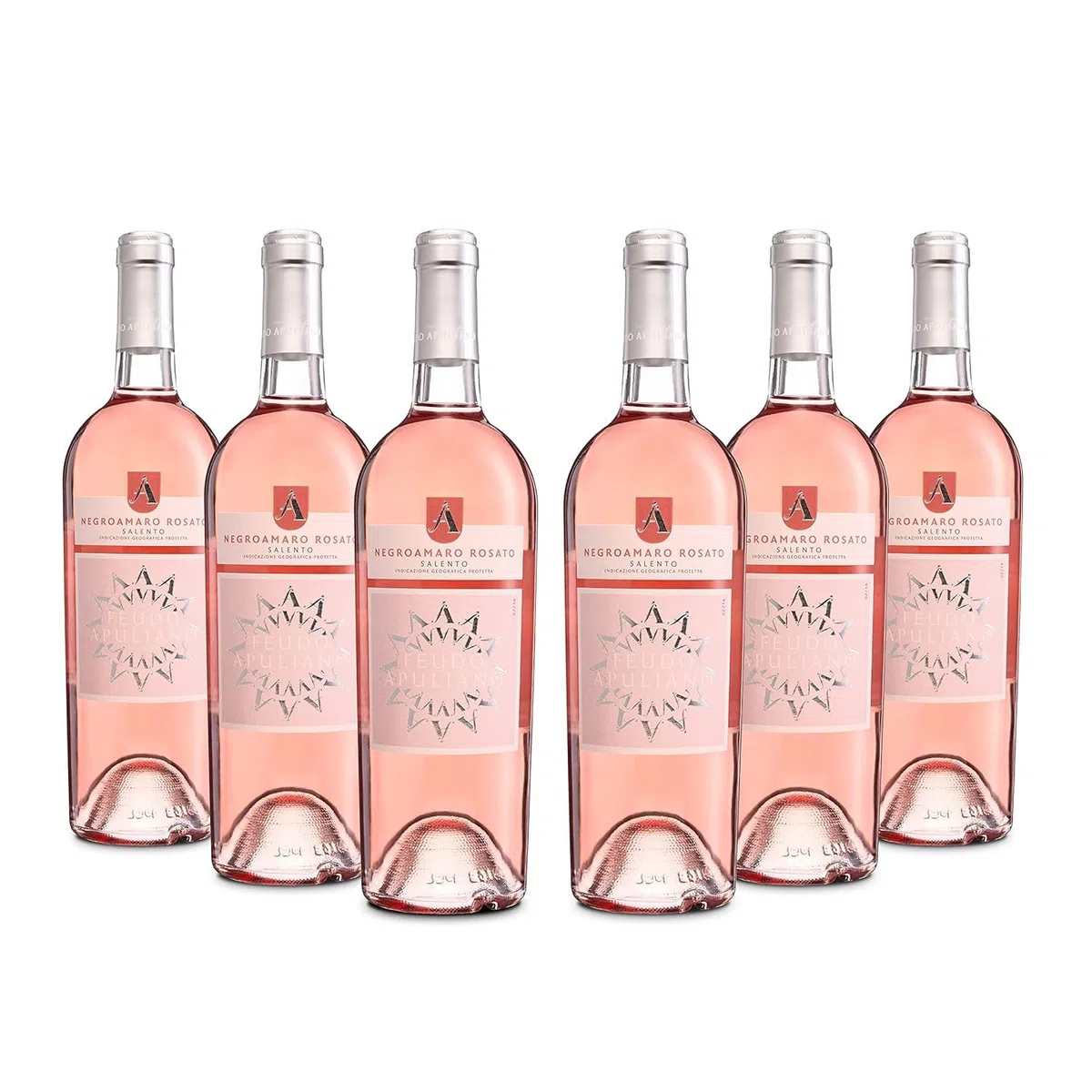 Feudo Apuliano Rosato Salento IGP, Vino Rosato dal Gusto Fresco e Vitale con Finale Agrumato e Profumo Fruttato, 12.5% Vol, Confezione con 6 Bottiglie da 750 ml