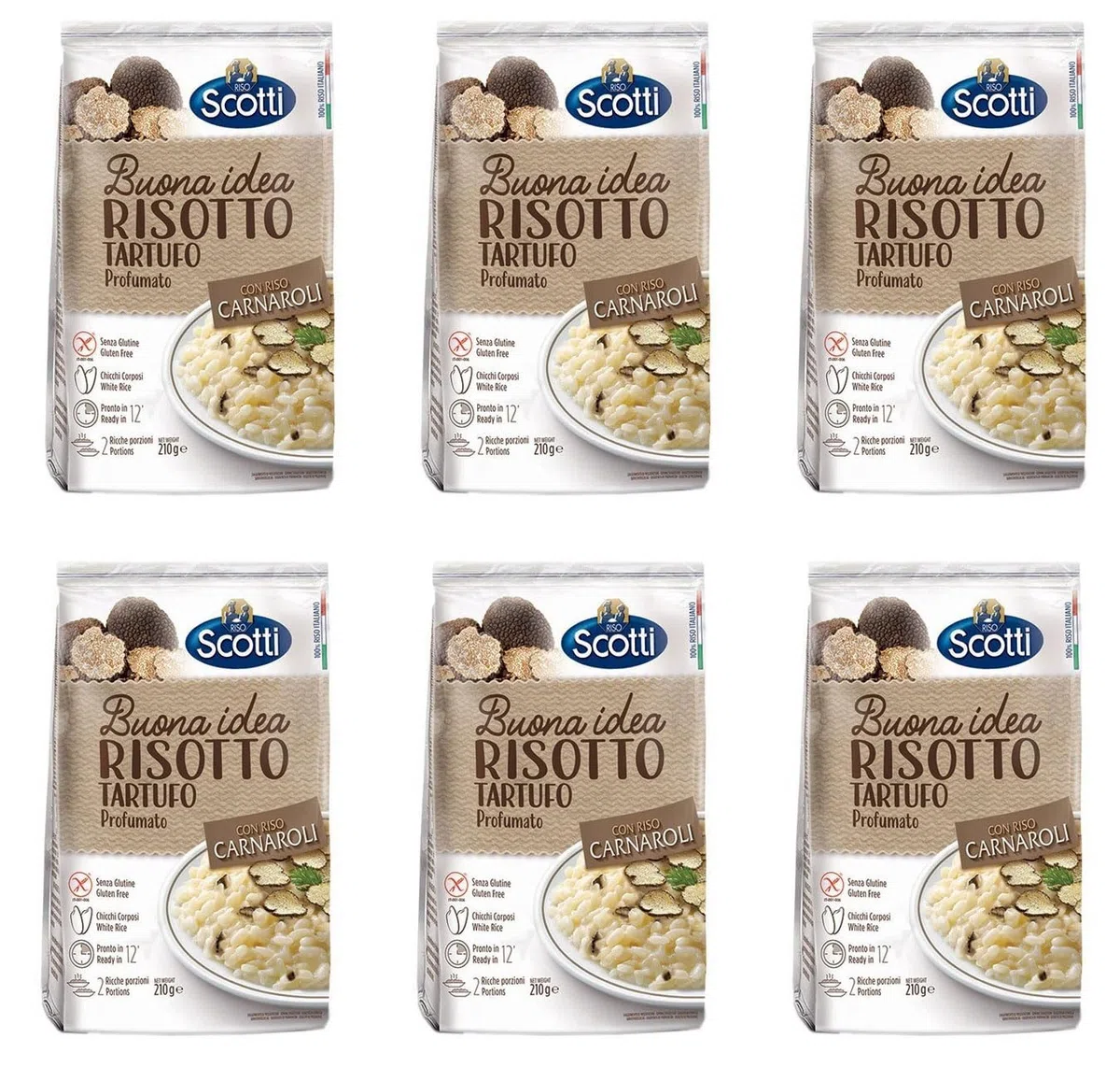 Riso Scotti Buona Idea Risotto Tartufo Profumato - 6 confezioni da 210 g - Senza glutine - Senza conservanti