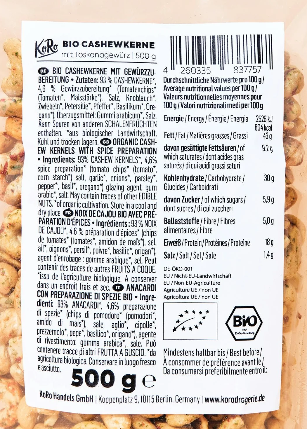 KoRo - Anacardi con spezie toscane bio | 500 g