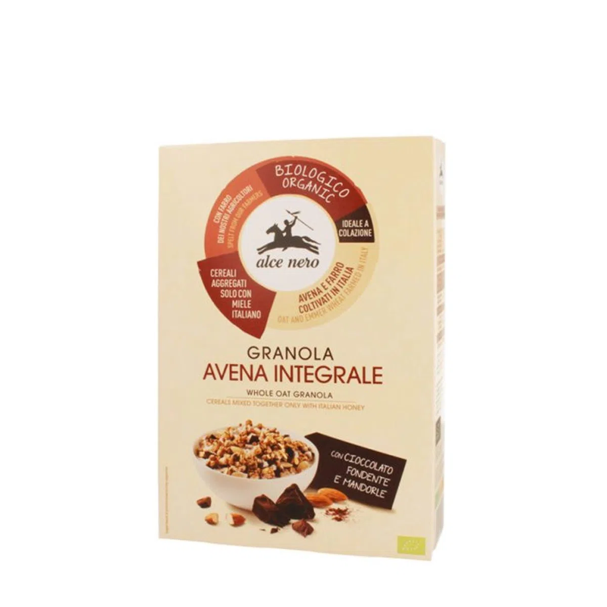 4 X 300GR GRANOLA ALCE NERO CIOCCOLATO FONDENTE E MANDORLE O FICHI E SEMI - PRODOTTO BIOLOGICO - CEREALI INTEGRALI - ORDINE MISTO (CIOCCOLATO/MANDORLE)