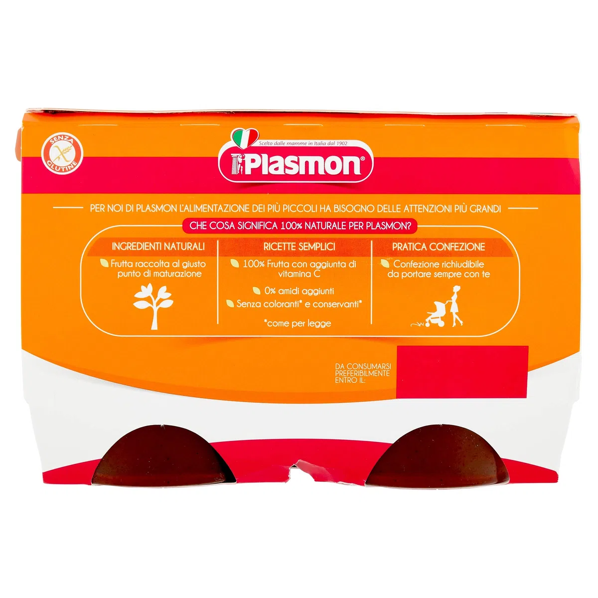 Plasmon Omogeneizzato La Frutta dei Bambini Prugna 4x100gr (6 Confezioni) con Frutta selezionata, 100% Frutta, con aggiunta di Vitamina C