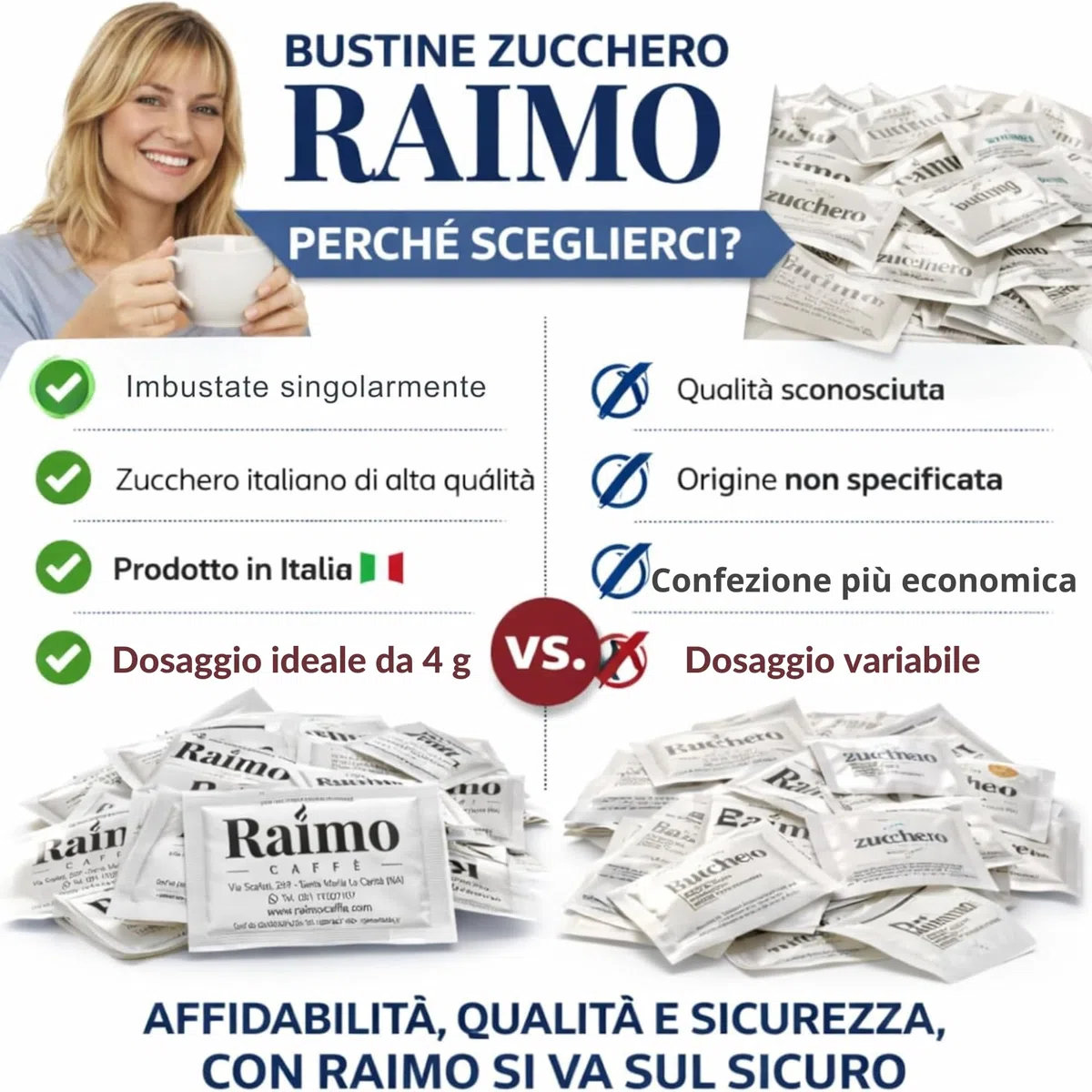 1000 Zucchero Bustine Bianco Monodose 4 g – Bustine Zucchero Monodose Prodotto In Italia - Ideale per Bar, Ufficio, Hotel e Catering – Porzioni Igieniche per Caffè, Tè e Bevande Calde
