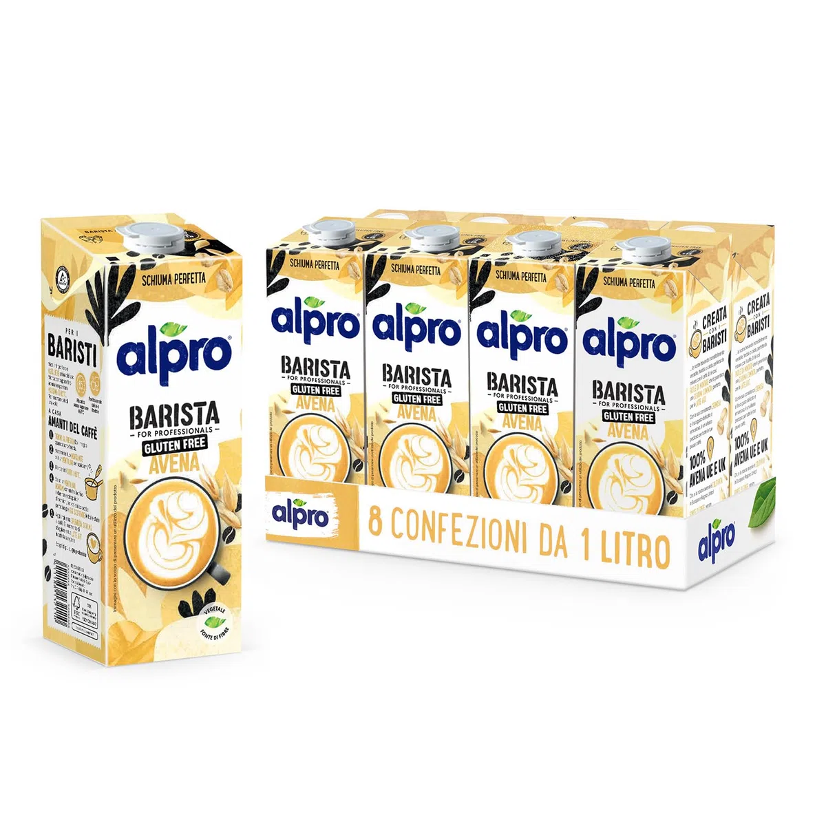 ALPRO BARISTA PROFESSIONAL, Bevanda all'AVENA, Naturalmente Senza Lattosio, per Deliziose Creazioni da Bar 100% Vegetale, Senza Glutine - 8 confezioni x 1 Litro