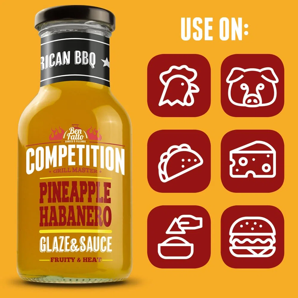 GLAZE & SAUCE PINEAPPLE HABANERO Competition Benfatto Glassa con ananas e peperoncini Habanero per BBQ