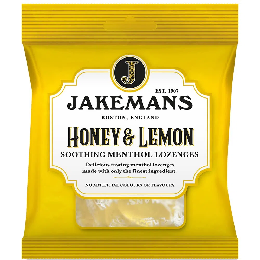 Jakemans Miele e limone 73g – Confezione da 12 – Dolci lenitivi al mentolo – Adatto per vegetariani
