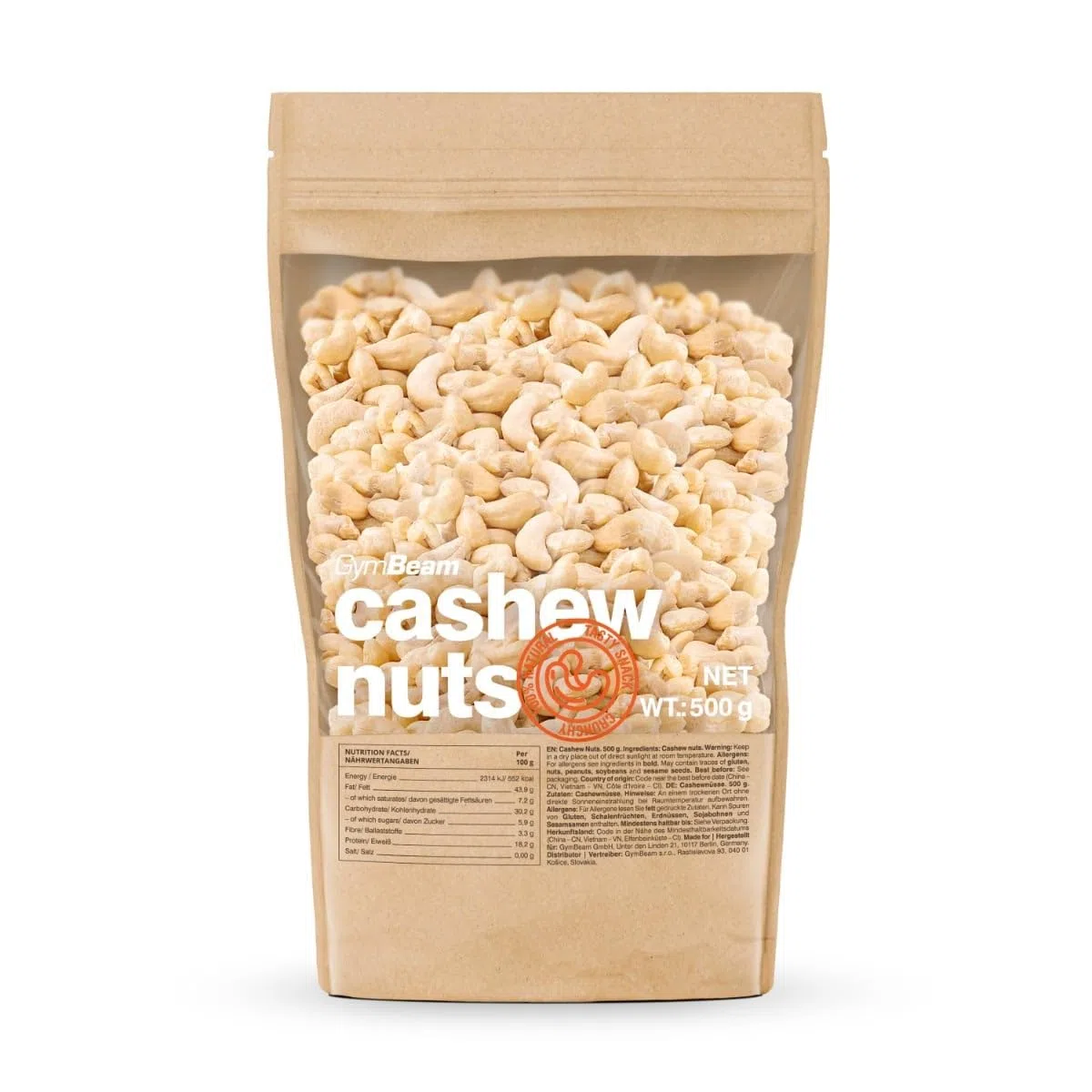 GymBeam Anacardi, Frutta Secca Deliziosa, Fonte di Grassi Sani, Fanno bene al Colesterolo, Senza Sale e Additivi, Ideali per Ricette Dolci e Salate, Ottimi come base per Cereali e Muesli (500 g)