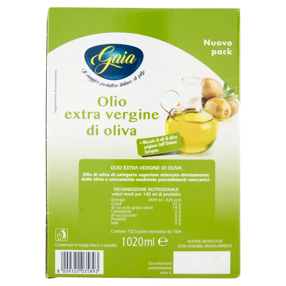 Gaia Ga25810 Olio Extra Vergine in Bustine Monodose - 102 Bustine da 10Ml