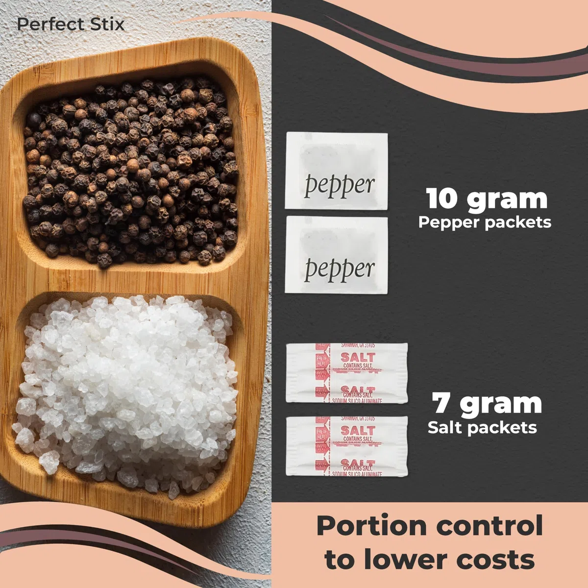 Perfect Stix - Confezione da 100 confezioni di sale e pepe (200 confezioni totali)