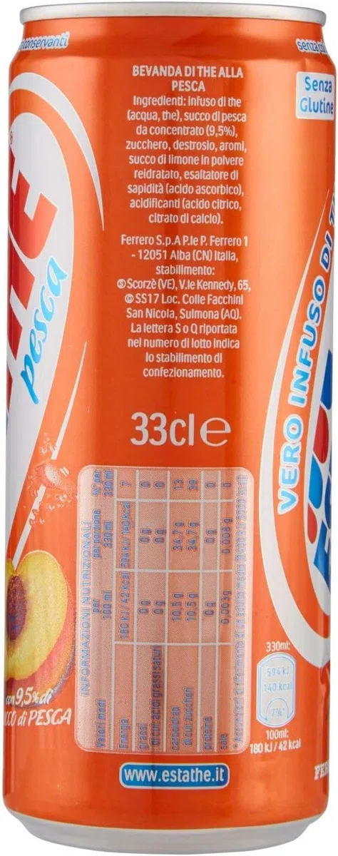 12X Estathe al Gusto di Pesca con Vero Infuso di Foglie di Thè Lattina 330ml [12 Lattine]