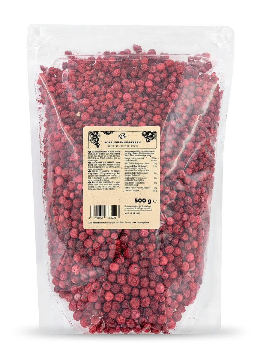 KoRo - Ribes rossi liofilizzati 500 g - sul porridge, lo yogurt oppure come snack - confezione convenienza