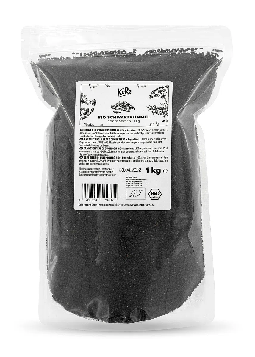 KoRo - Semi di cumino nero bio 1 kg - semi interi - qualità biologica controllata - senza aromi artificiali né conservanti - ad alto contenuto di fibre