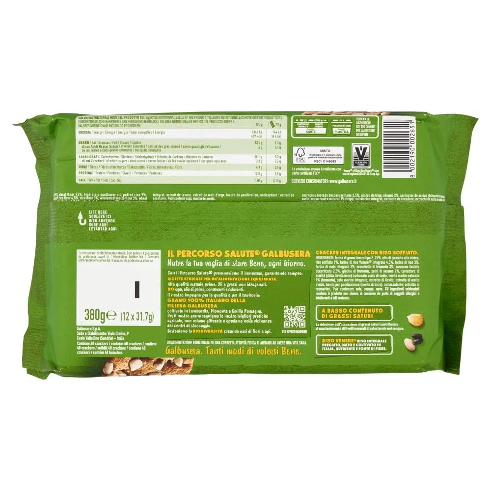 4X Galbusera Riso su Riso Crackers Integrali Croccanti Snack Salato 380g