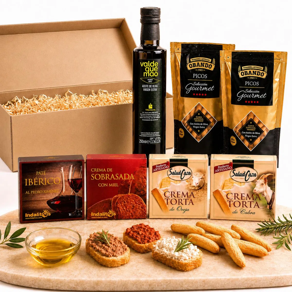 Cesto Gourmet Spagnolo · Salumi e Formaggi Iberico con Vino Tinto 75 cl, AOVE 250 ml, Jamón, Chorizo e Salchichón · Idea Regalo Natale, Pasqua, Compleanno, Aziendale (Mini EVOO, Cesto)