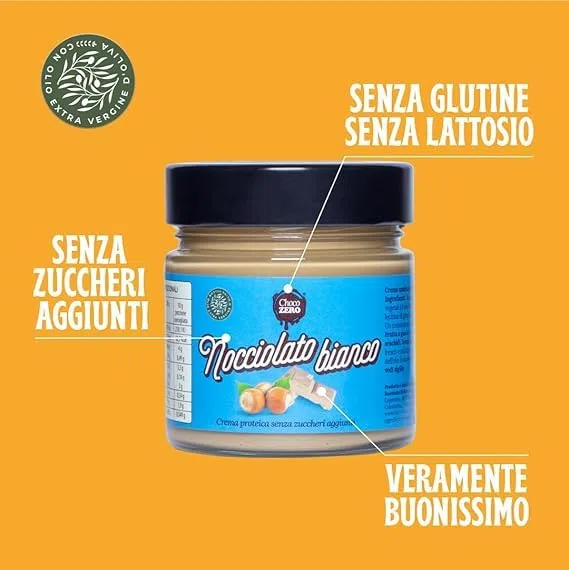 Choco Zero – Crema Proteica Crema Spalmabile Senza Zuccheri Aggiunti, Senza Glutine, Senza Lattosio, Vegano Vasetto da 200 g (3 Pezzi, Nocciolato Bianco)