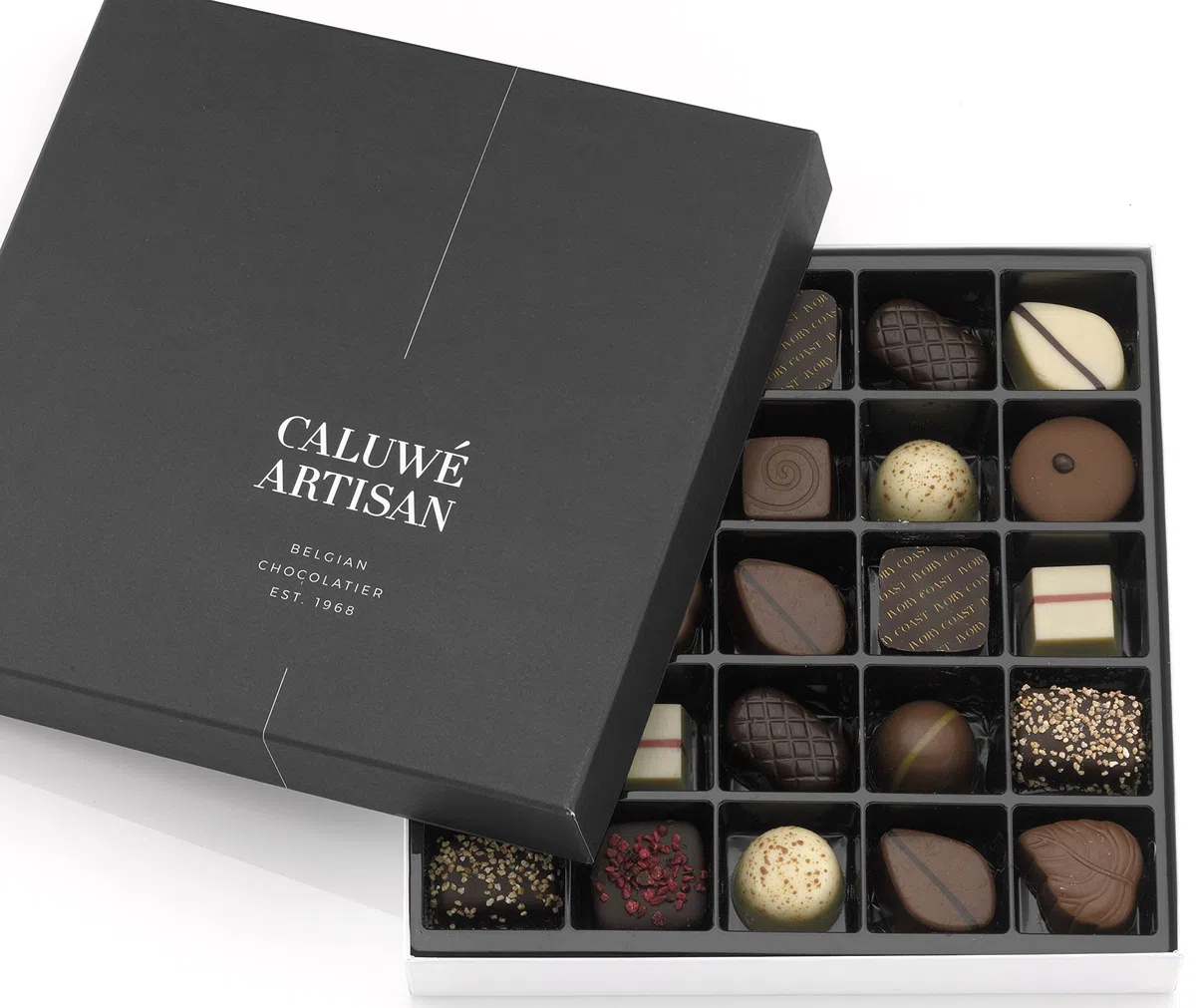 Cioccolatini belgi miscela di lusso, 25 pezzi, 345 g. Produzione di qualità da una piccola azienda familiare. Premi multipli. Un piacere unico. Qualità assoluta dal Belgio