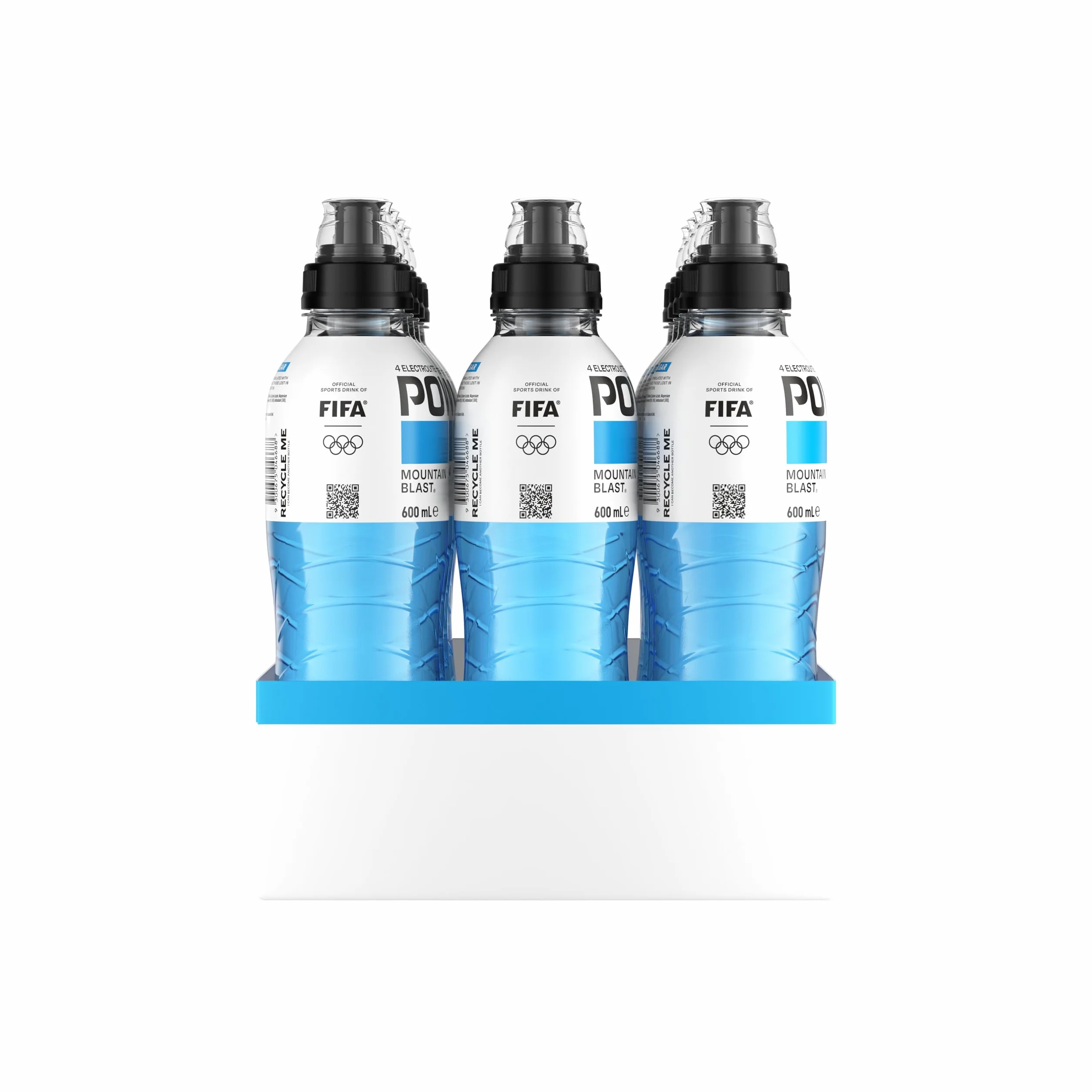 Powerade ION4 Mountain Blast Zero Sugar Sport Drink Multipck Bottiglie con tappo Sipper 12 x 600 ml