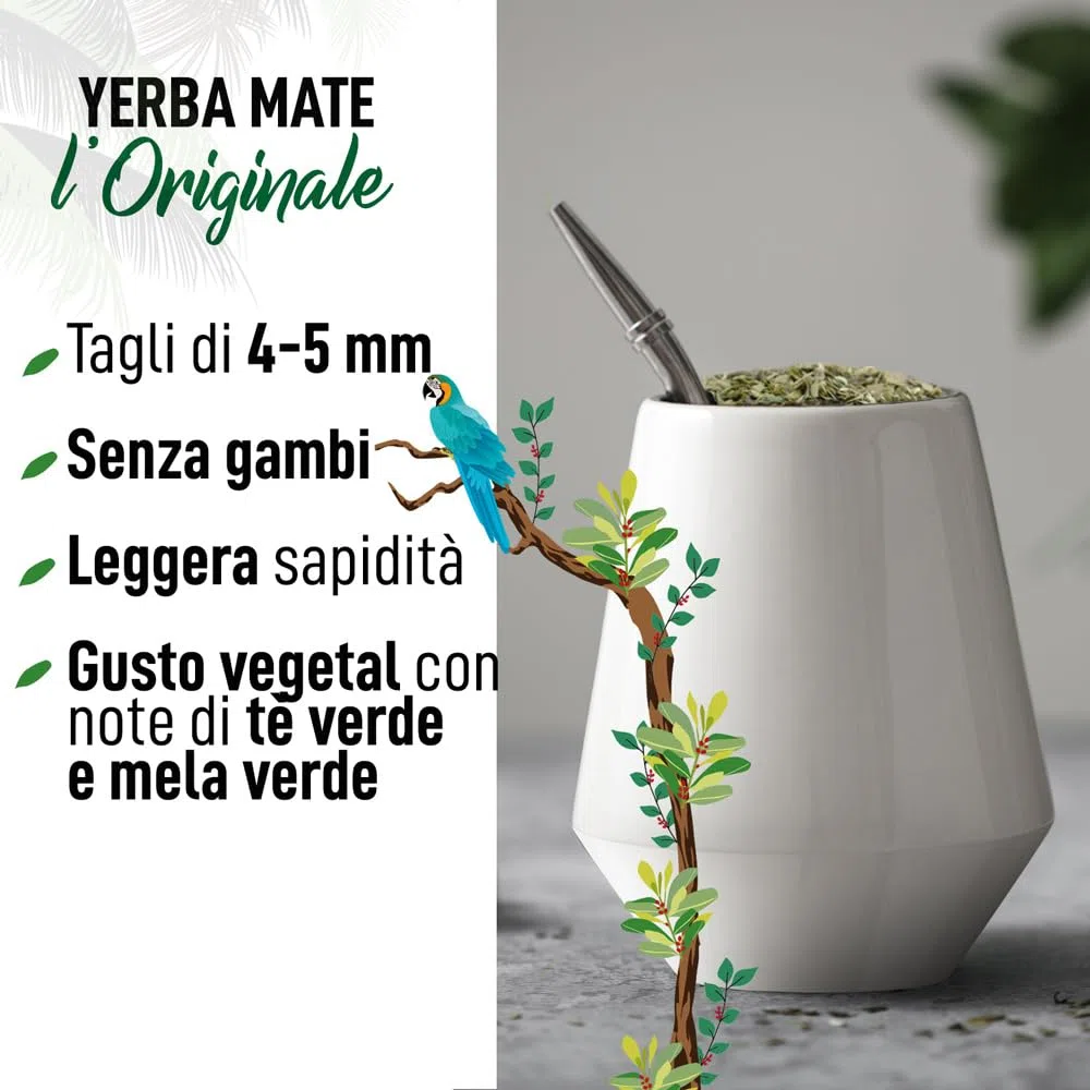 ORIGEENS YERBA MATE BIO 1KG LOriginale - Yerba Mate Bio Non tostata, Raccolto a mano - Foglie, senza gambi e 0 polvere - Bevanda Energetica e Detox