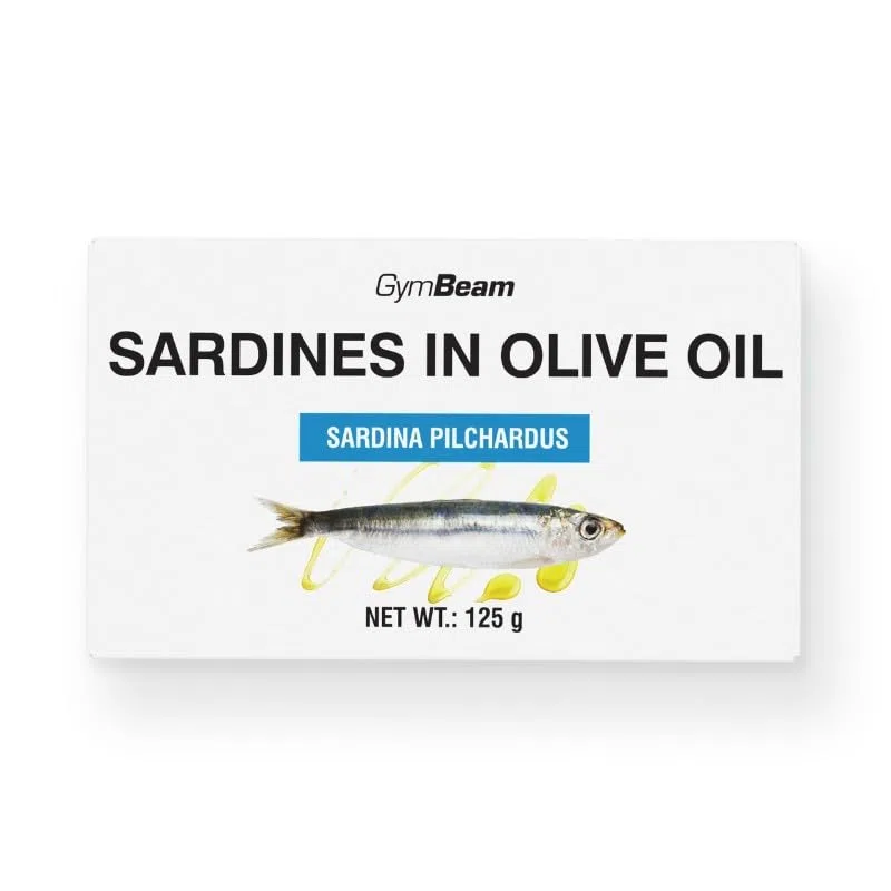 GymBeam Sardine Ricche di Proteine 10 x 125 g, Omega 3, Con Olio di Oliva di Qualità dalla Costa del Marocco, Snack Salutare per Atleti, Peso Sgocciolato 90g, Ideale per Viaggi e Piatti Vari
