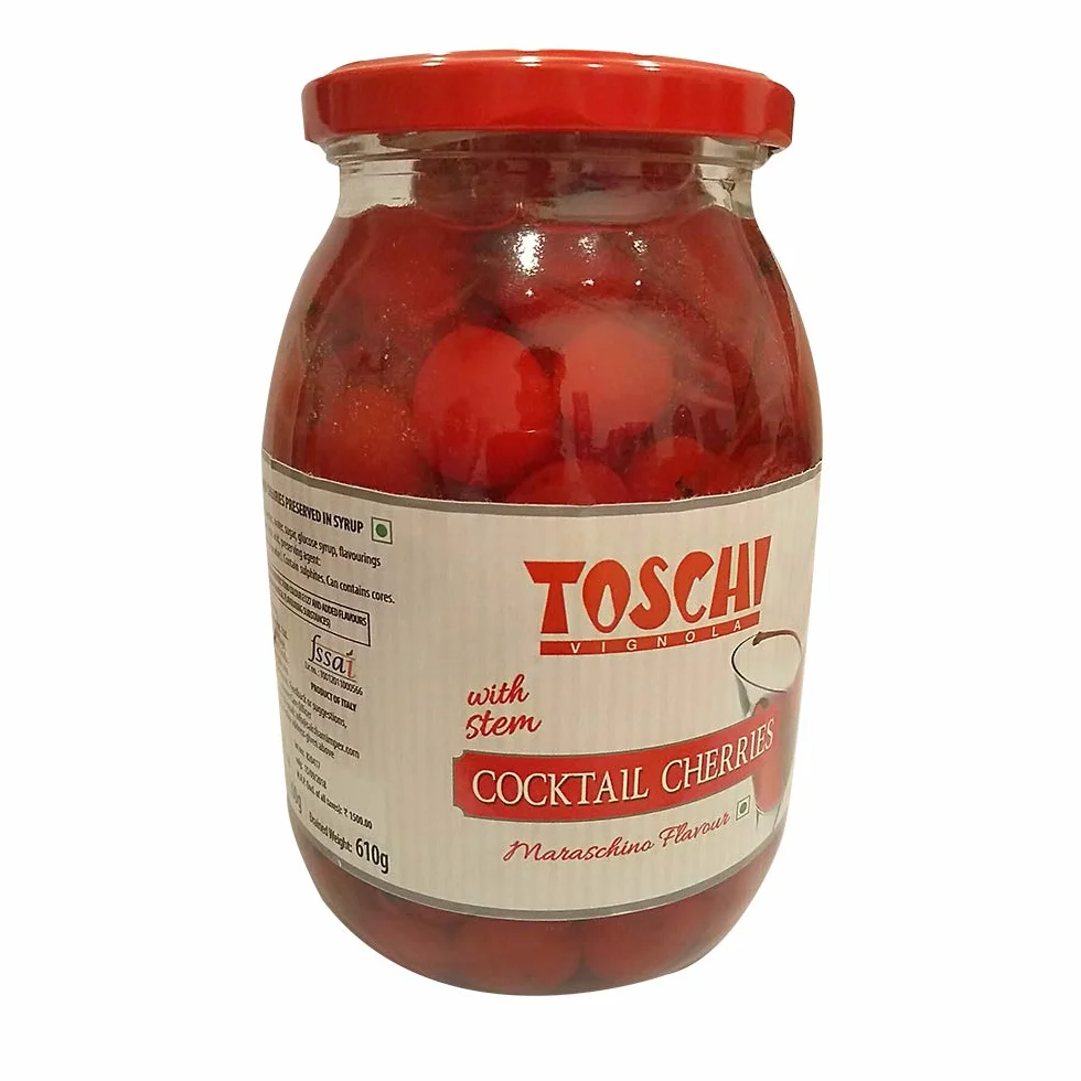 Lucgel Ciliegie Rosse con Gambo Candite allo Sciroppo per Cocktail Toschi - 1,2 Kg -