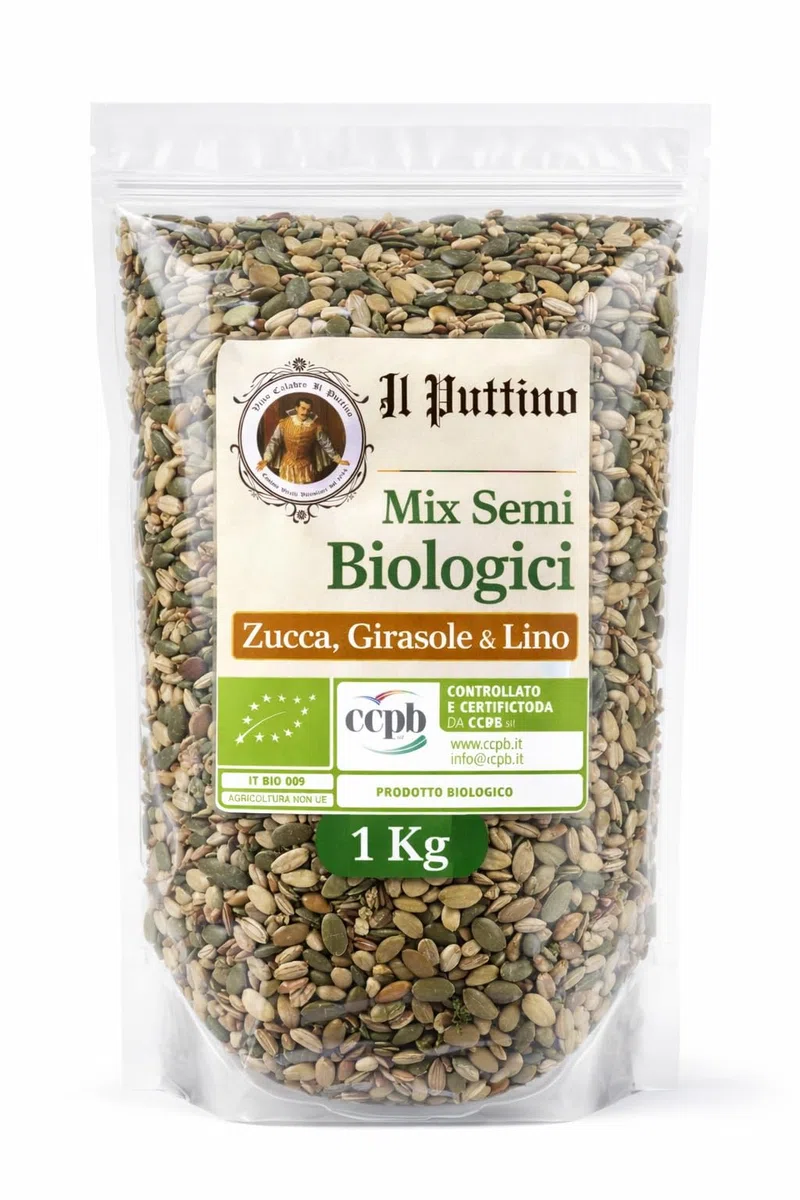 Il Puttino Virelli - Mix Semi Premium Biologici 1 kg | Zucca, Girasole e Lino 100% CrudI • Senza Additivi • Ideali per Yogurt, Pane, Insalate o Snack. (1Kg, Semi di Zucca Biologici)