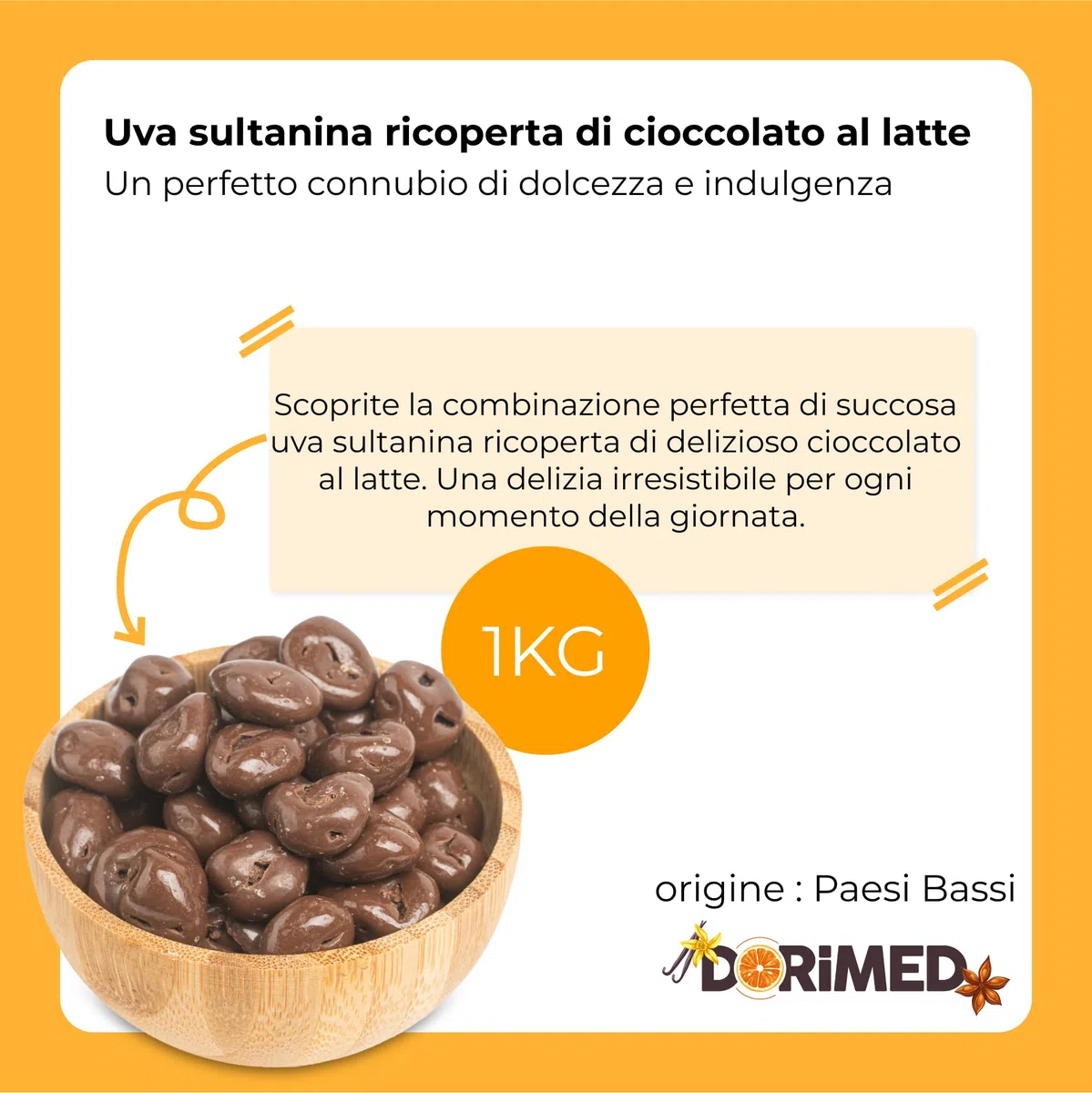 Uvetta Ricoperta Di Cioccolato Fine Al Latte [1kg]. Uvetta Al Cioccolato Squisita E Di Prima Qualità, Frutta Secca Coperta Da Cioccolata Con Sacchetto Salvafreschezza, Uva Di Grosso Calibro - Dorimed