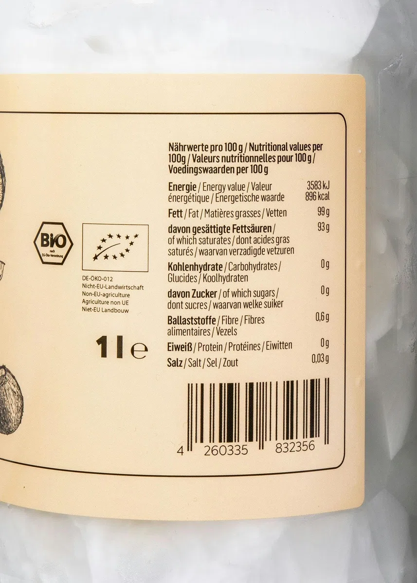 KoRo - Olio di cocco bio 1 litro - puro olio di cocco biologico extra vergine, per corpo, capelli e uso alimentare, senza zucchero, naturale e idratante