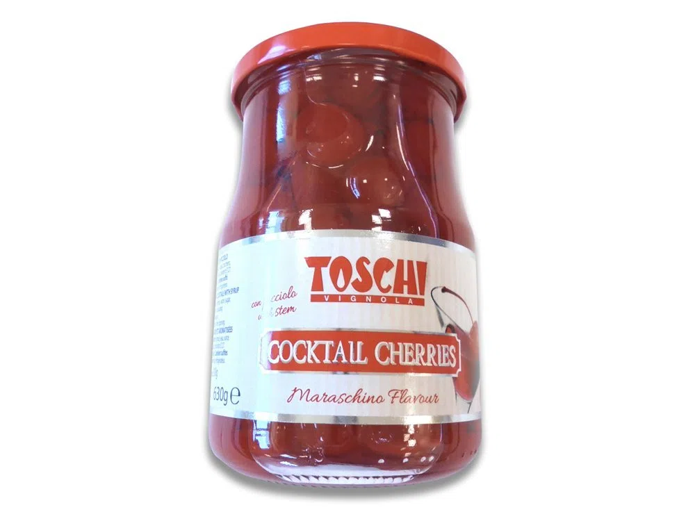 GR 630 COCKTAIL CHERRIES CILIEGINE CON GAMBO ALLO SCIROPPO CILIEGIE CANDITE ROSSE PER LONG DRINKS PER COPPE GELATO E DOLCI ICE CREAM