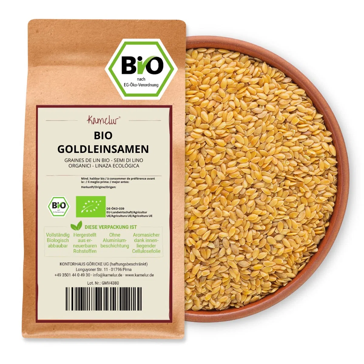 Kamelur Semi di lino d'oro biologico, interamente provenienti dall'agricoltura dell'UE (2,5 kg), semi di lino biologici, oro senza additivi