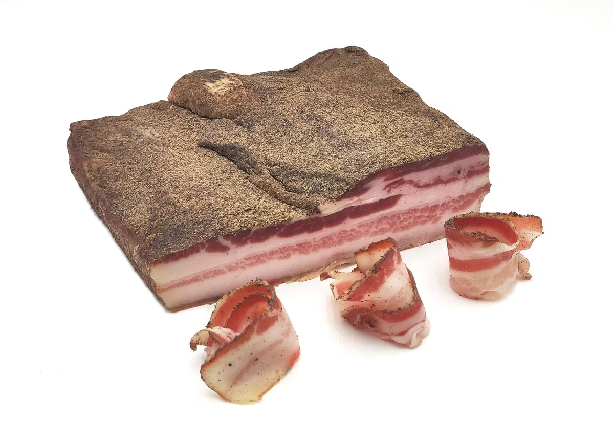 Pancetta Tesa Umbra Stagionata trancio Kg.1,00 SV - Norcineria Umbra Produzione Artigianale - Gluten Free - Il Salumiere 1978