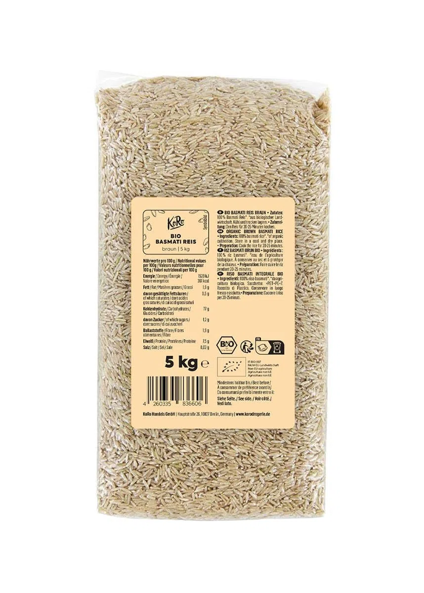 KoRo - Riso Basmati integrale bio 5 kg - Gusto aromatico - Confezione convenienza - Da agricoltura biologica - Ideale per insalate o come contorno