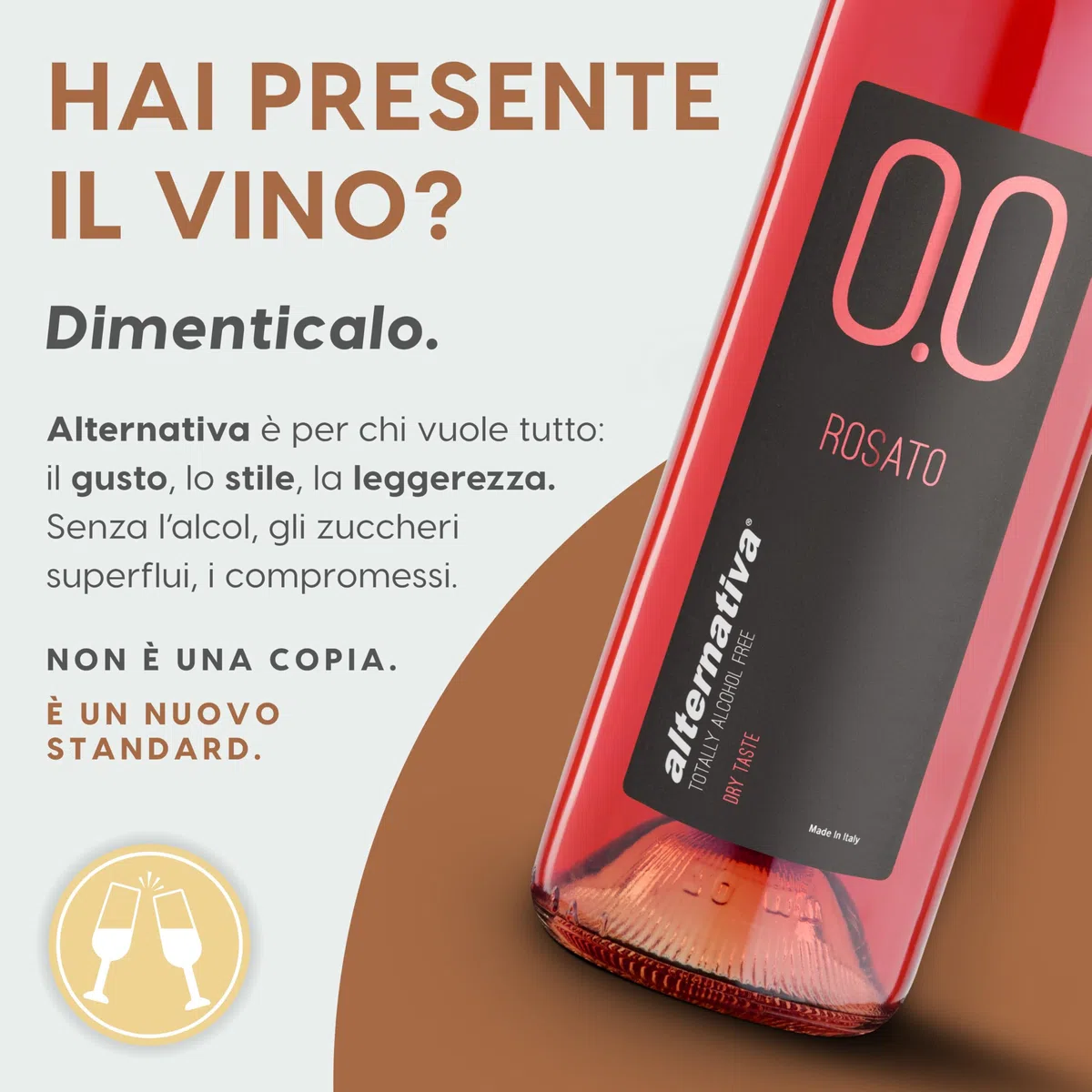 ALTERNATIVA Rosato Dry Analcolico 0.0% - Dealcolato Italiano Senza Alcol - Ideale per Celebrazioni e Regali - Bottiglia da 750ml Alcool Free